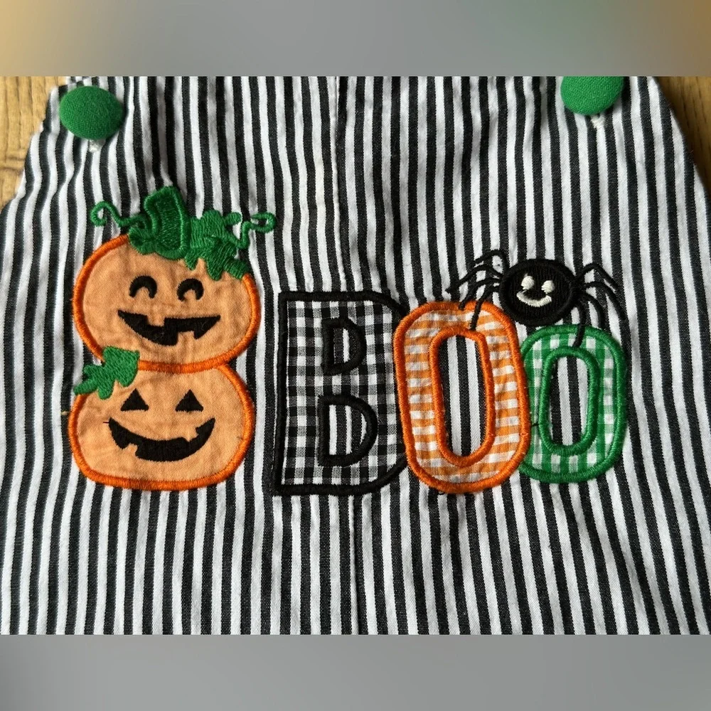 Lil Cactus Black Stripe Boo Halloween Overalls size 2T - Picture 2 of 8